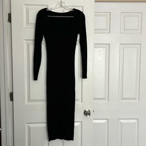 SHEIN Black Ribbed Midi Dress S